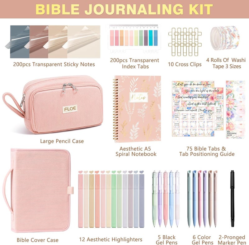 FLOE Bible Study Supplies Journaling Kit for Women with Bible Cover Case, Valentines Day Christian Gifts for Women, Bible Study Tools Accessories Set w/ Highlighter Pen, Pencil Case Notebook Annotation Kit - Image 2